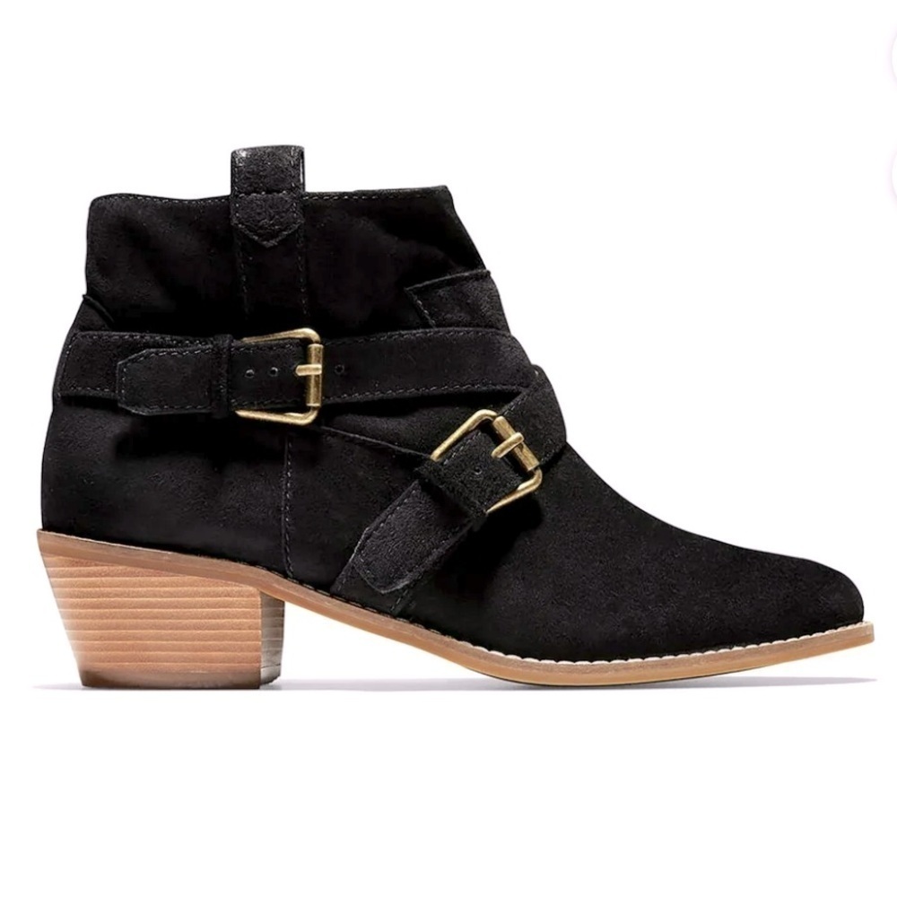New Cole Haan Jensynn Bootie Size‎ 5 Suede Leather Ankle Boots Brass Buckle